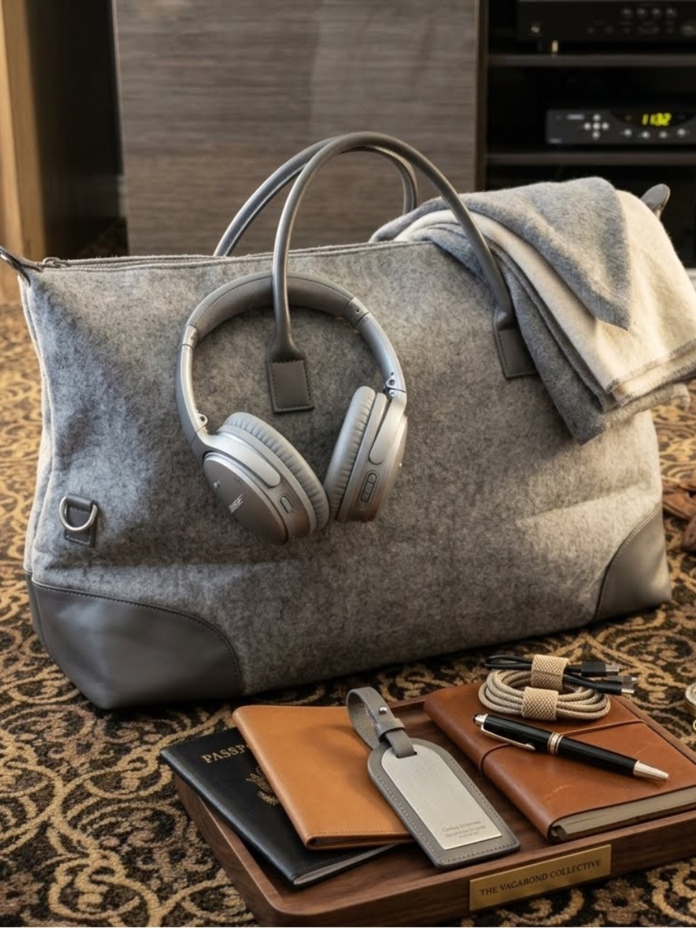 NWT DSW Gray Wool Felt Weekender Travel Tote Bag XL - Picture 2 of 4